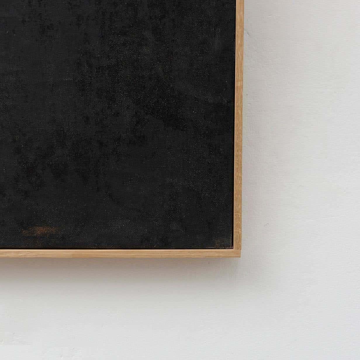 Schwarzes abstraktes Gemälde mit Holzrahmen von Enrico Della Torre (Leinen) im Angebot