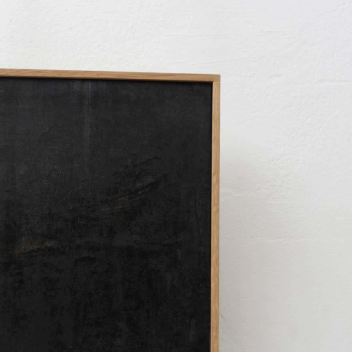Schwarzes abstraktes Gemälde mit Holzrahmen von Enrico Della Torre im Angebot 1