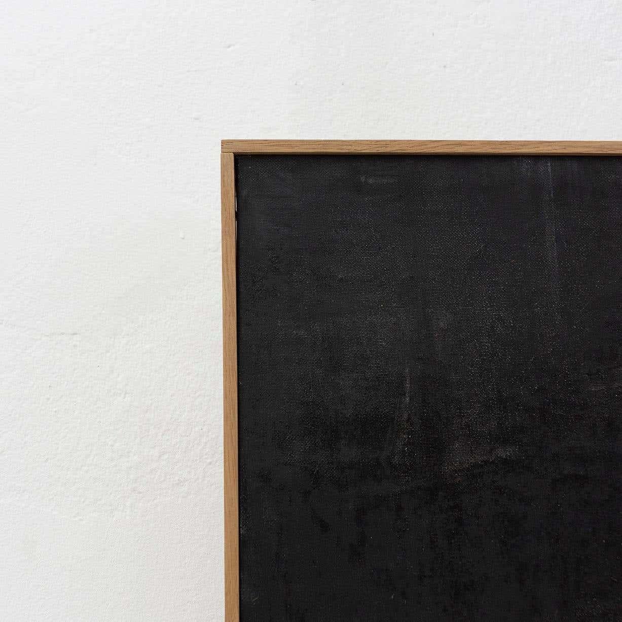 Schwarzes abstraktes Gemälde mit Holzrahmen von Enrico Della Torre im Angebot 2