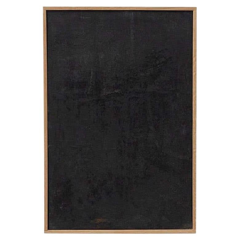 Enrico Della Torre Black Abstract Painting with Wood Frame