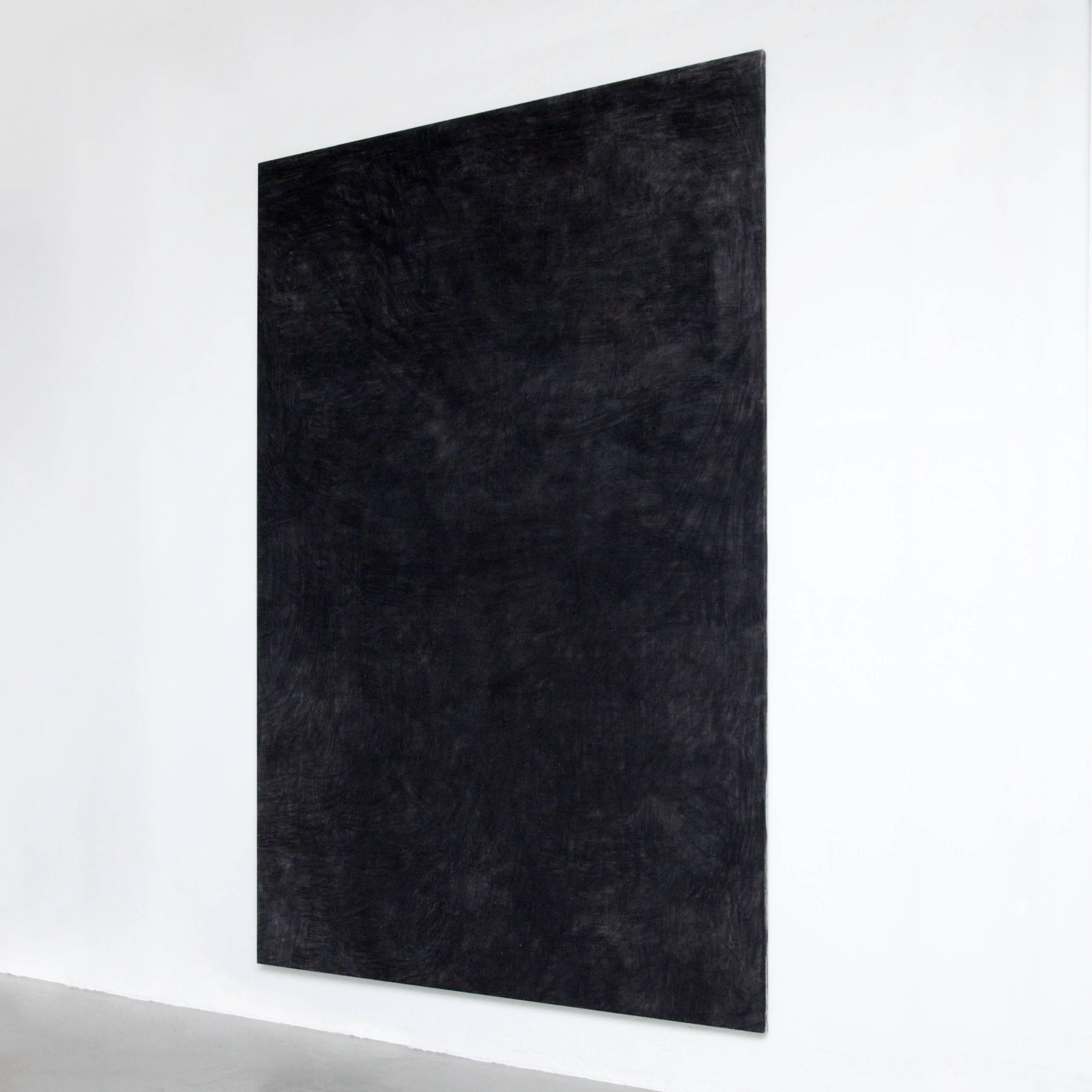 Painting in charcoal on linen made by Enrico Della Torre.
Measures: 300 x 200 cm.

The expressive vision of Enrico is an exploration of space in the painting, an attempt to bring to the limits its capacity to be occupied with elements. His