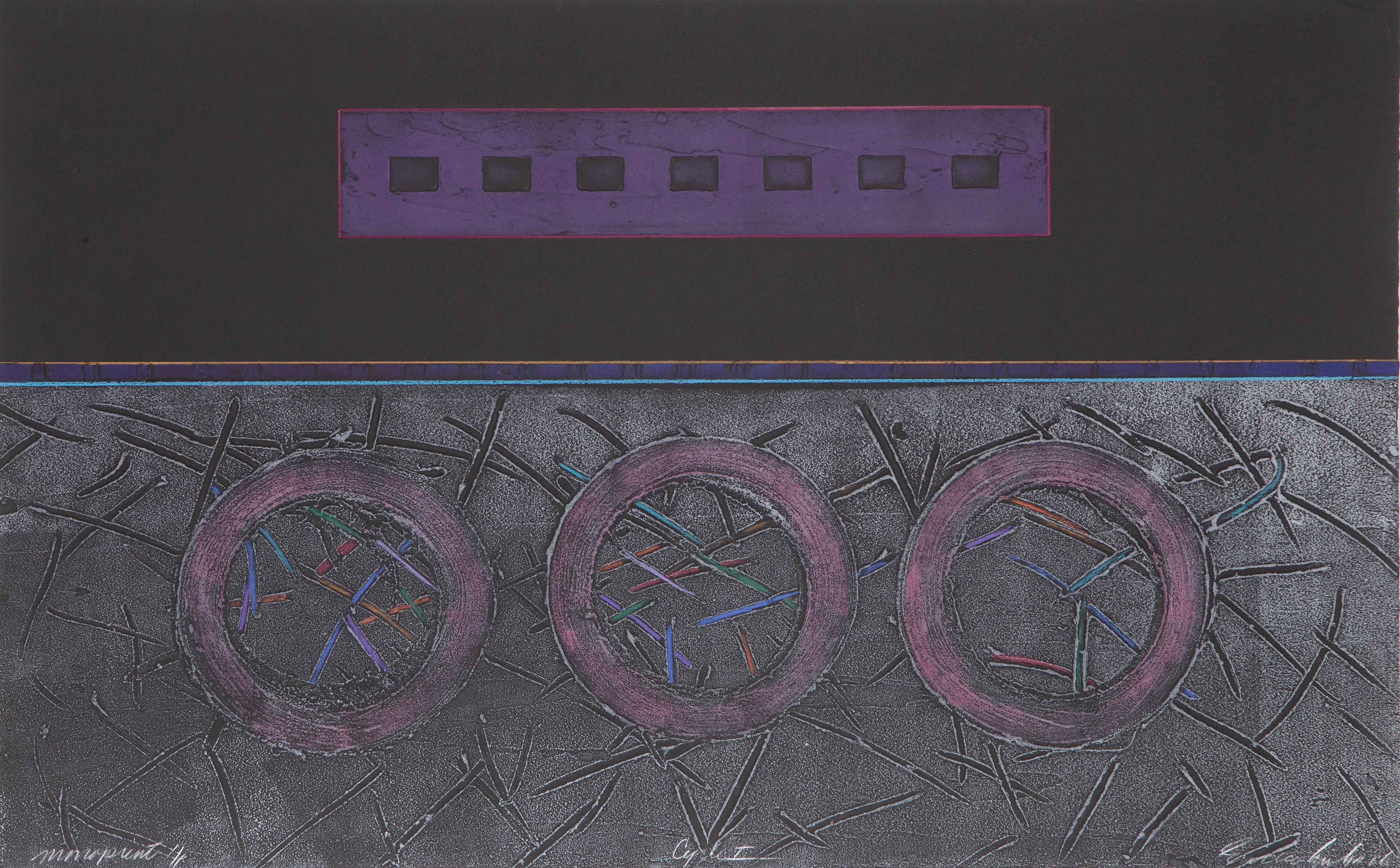 Cycle I
Enrico Embroli, American (1945)
Monoprint, signed, titled and numbered in pencil
Size: 24 x 38 in. (60.96 x 96.52 cm)