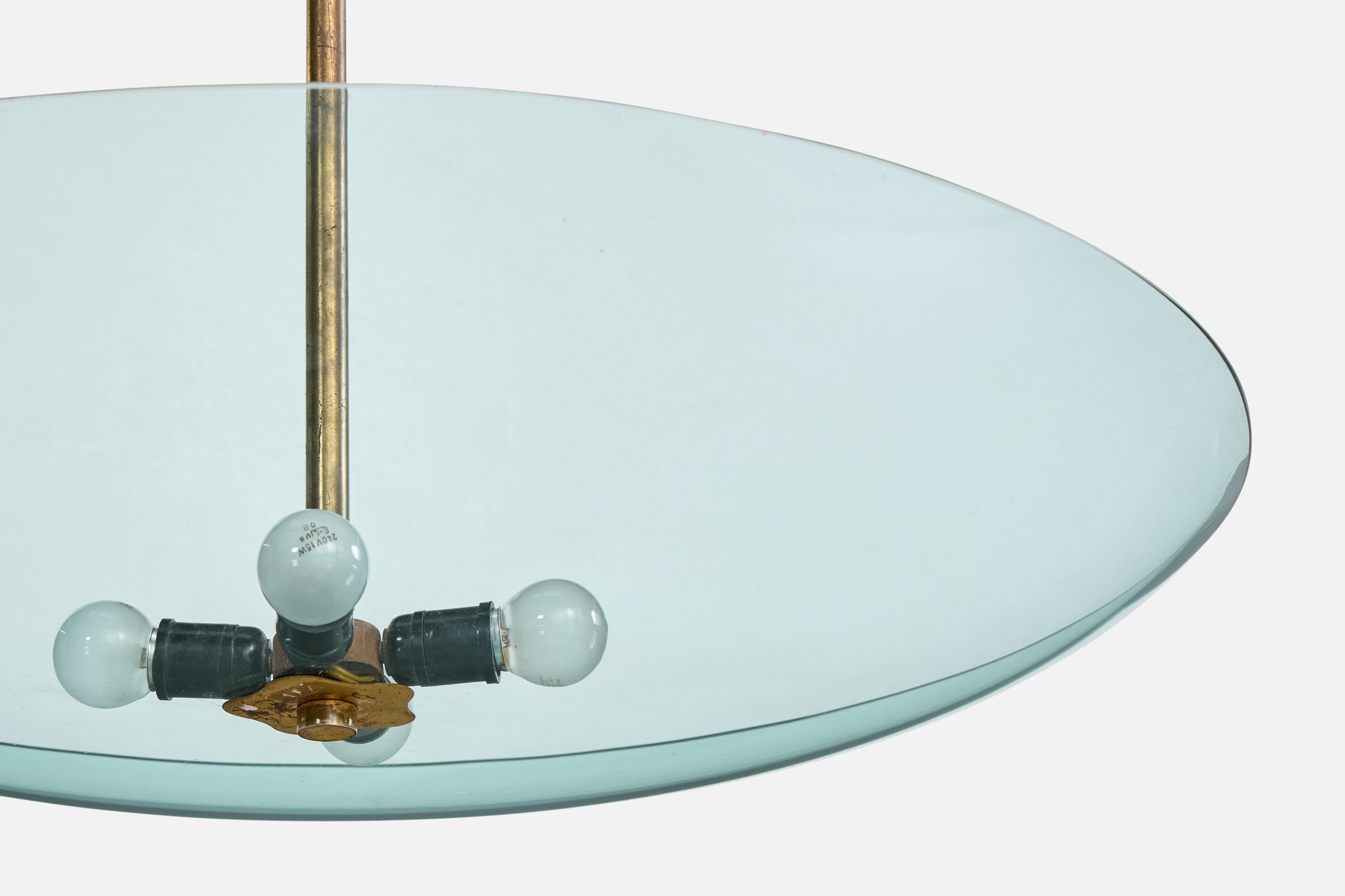 Brazilian Enrico Furio Dominici, Pendant Light, Brass, Metal, Glass, Brazil, 1950s For Sale