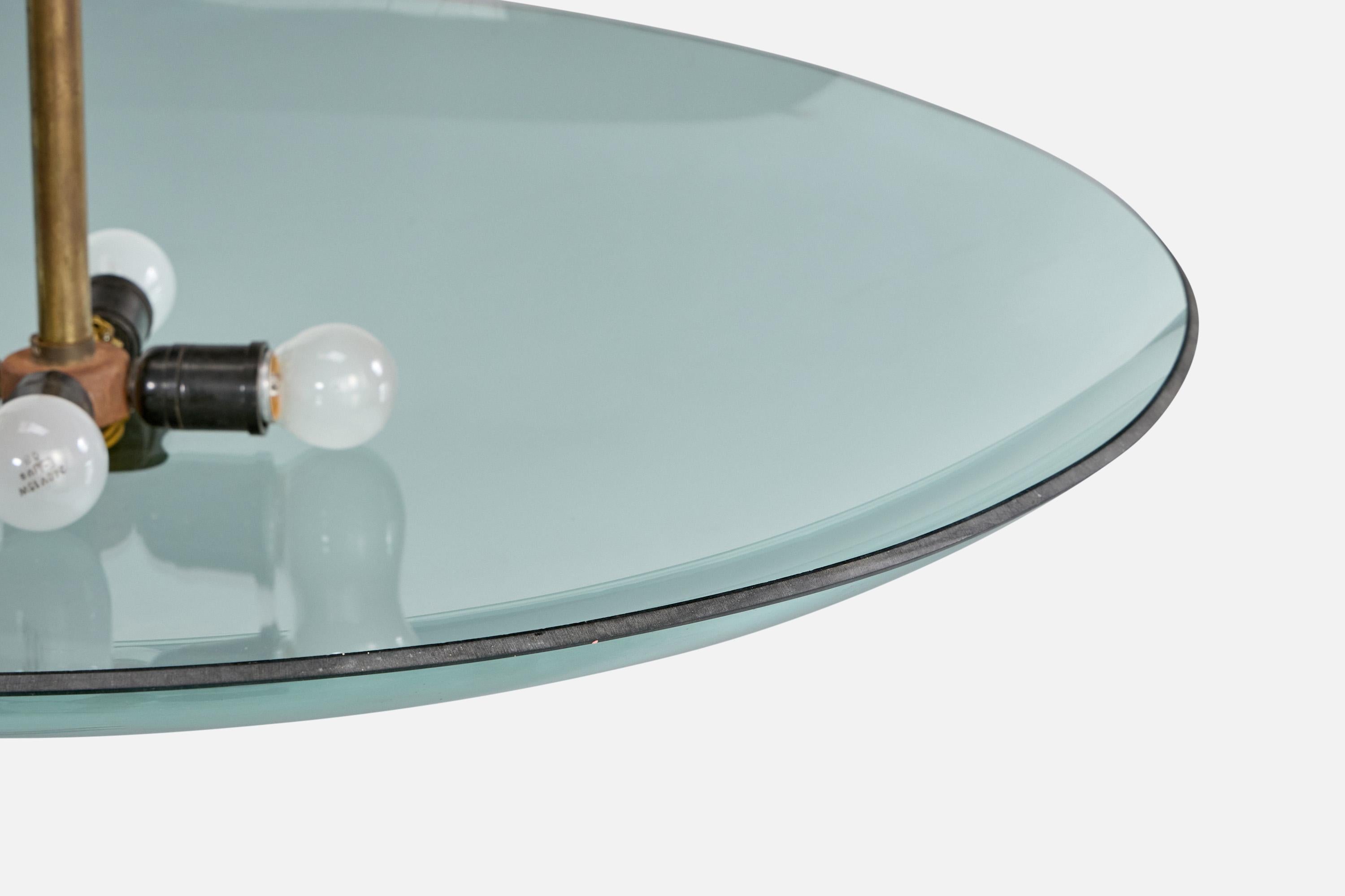 Enrico Furio Dominici, Pendant Light, Brass, Metal, Glass, Brazil, 1950s In Good Condition For Sale In High Point, NC