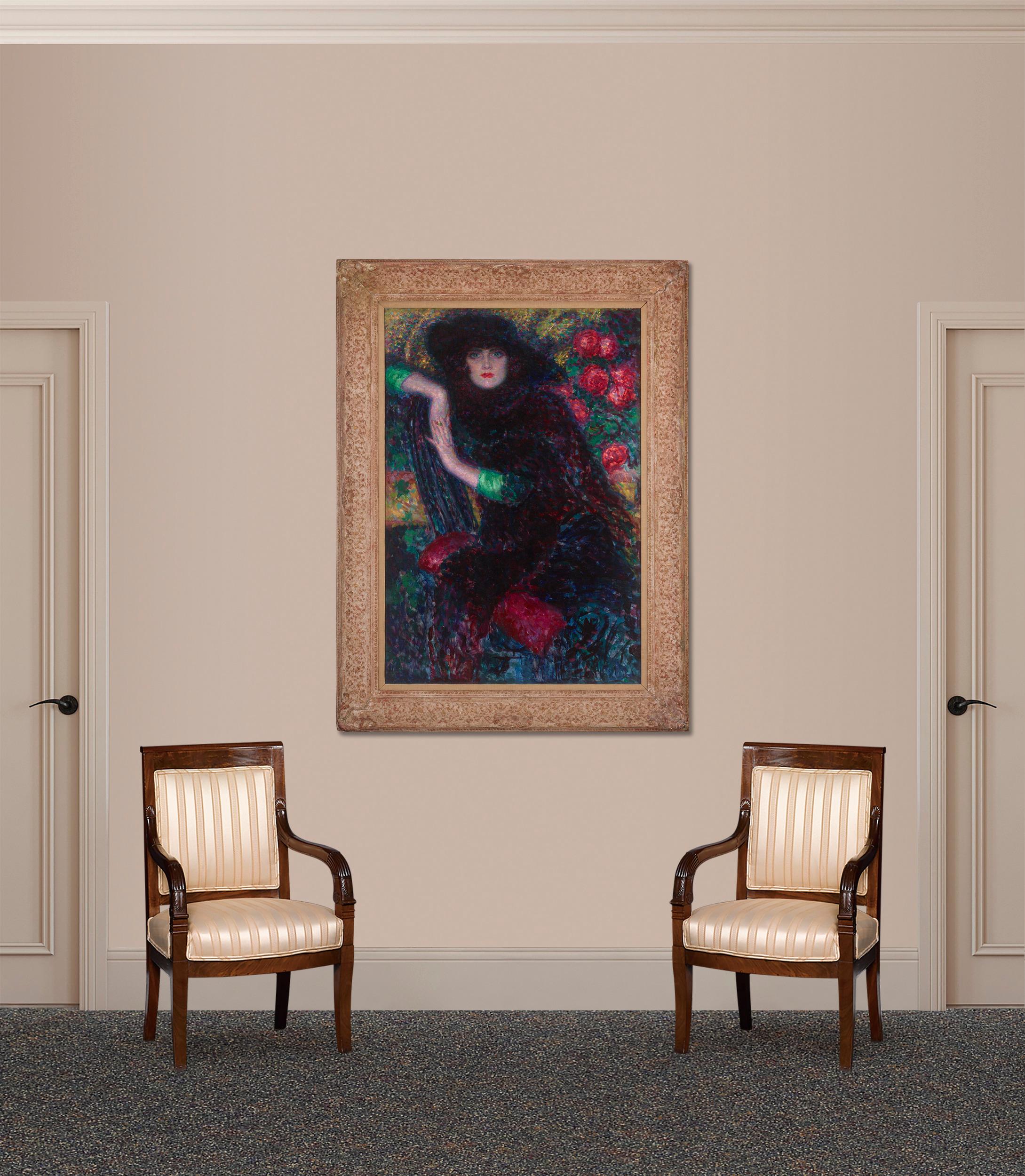 Red Roses - Black Portrait Painting by Enrico Lionne