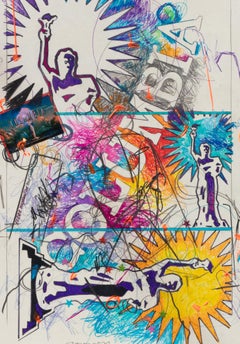 Œuvre d'art en techniques mixtes « Columbia », style Pop Art, signée, 2006, 103 x 72 cm