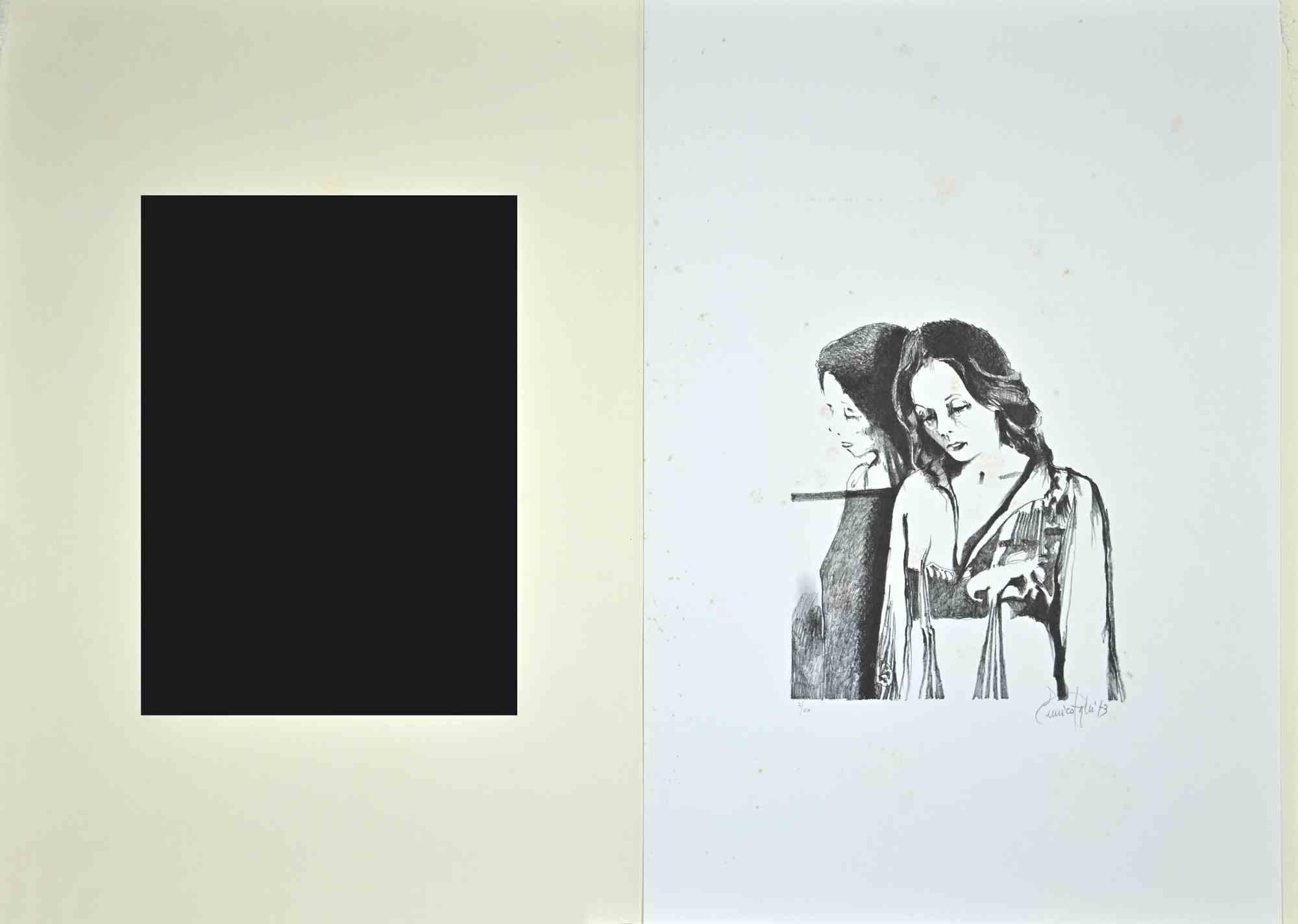Woman in the Mirror - Etching by Enrico Palù - 1973 For Sale 1