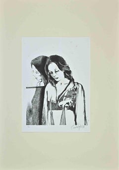 Vintage Woman in the Mirror - Etching by Enrico Palù - 1973