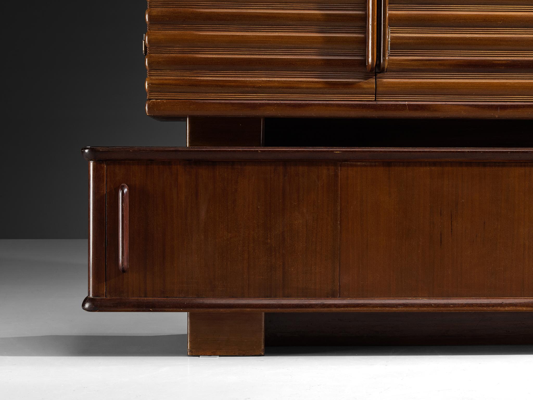 Enrico & Paolo Borghi High Sideboard in Mahogany with Carved Doors For Sale 5