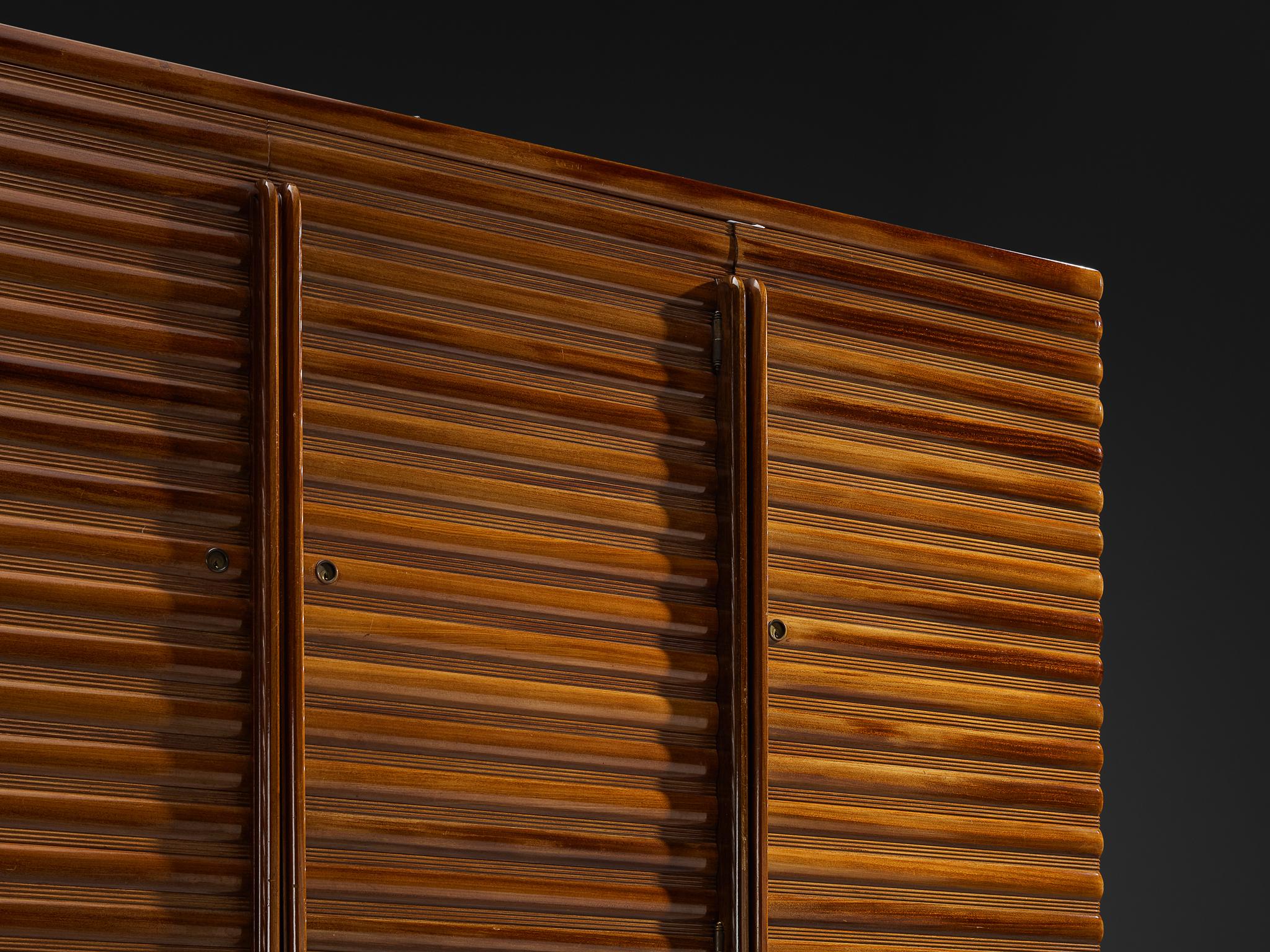 Mid-Century Modern Enrico & Paolo Borghi High Sideboard in Mahogany with Carved Doors For Sale