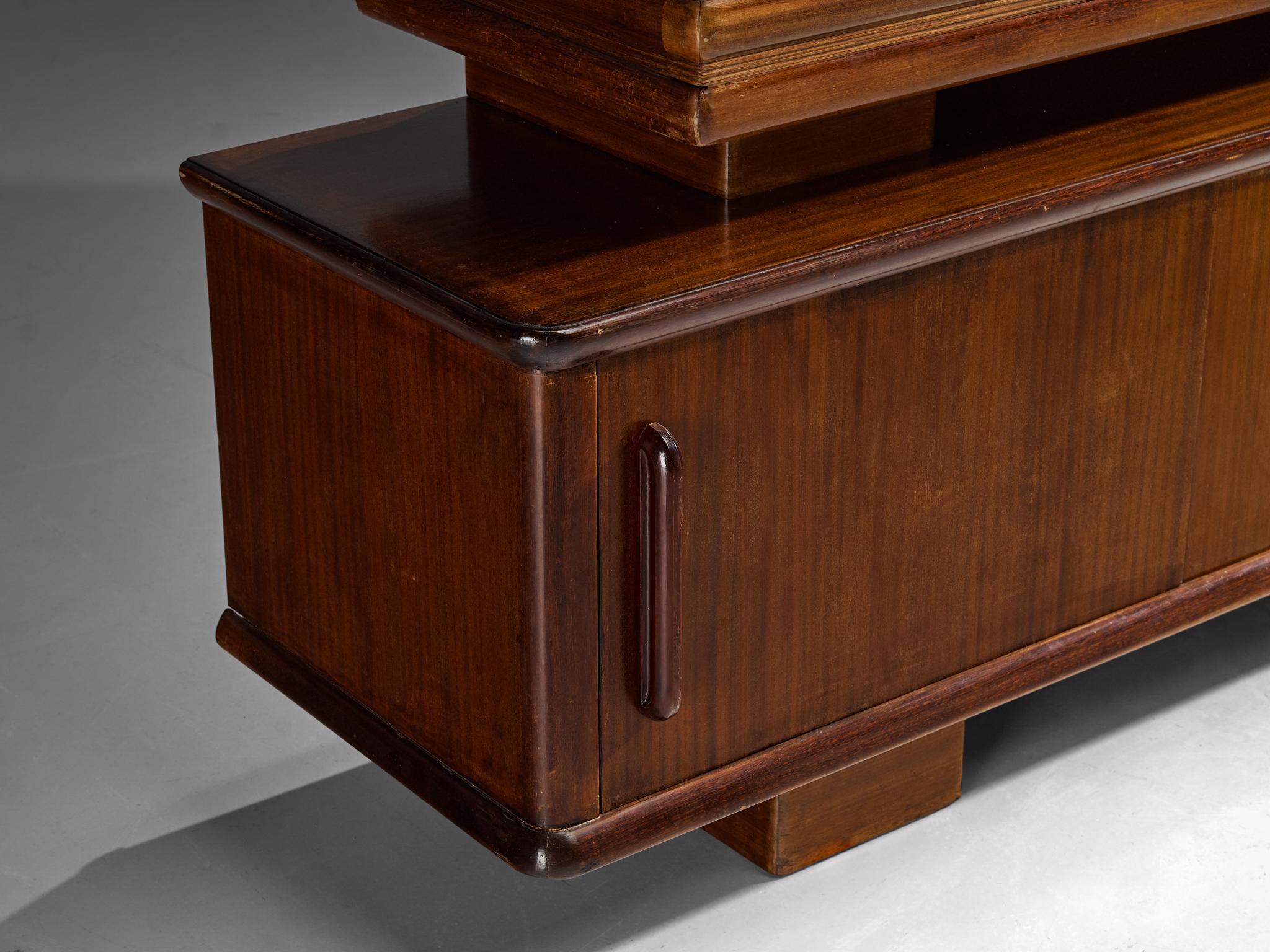 Italian Enrico & Paolo Borghi High Sideboard in Mahogany with Carved Doors For Sale