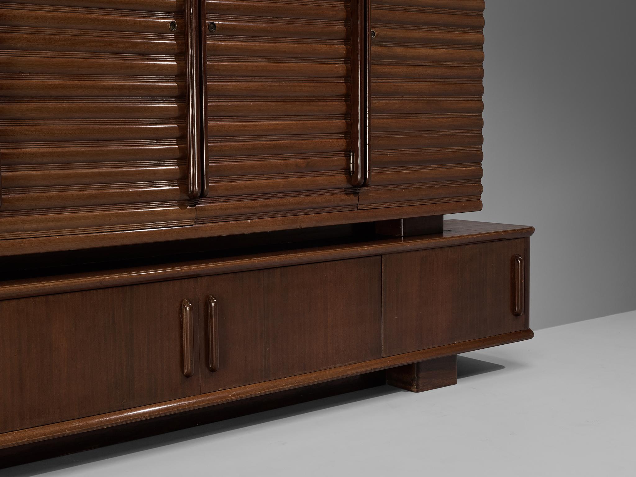 Enrico & Paolo Borghi High Sideboard in Mahogany with Carved Doors  For Sale 1