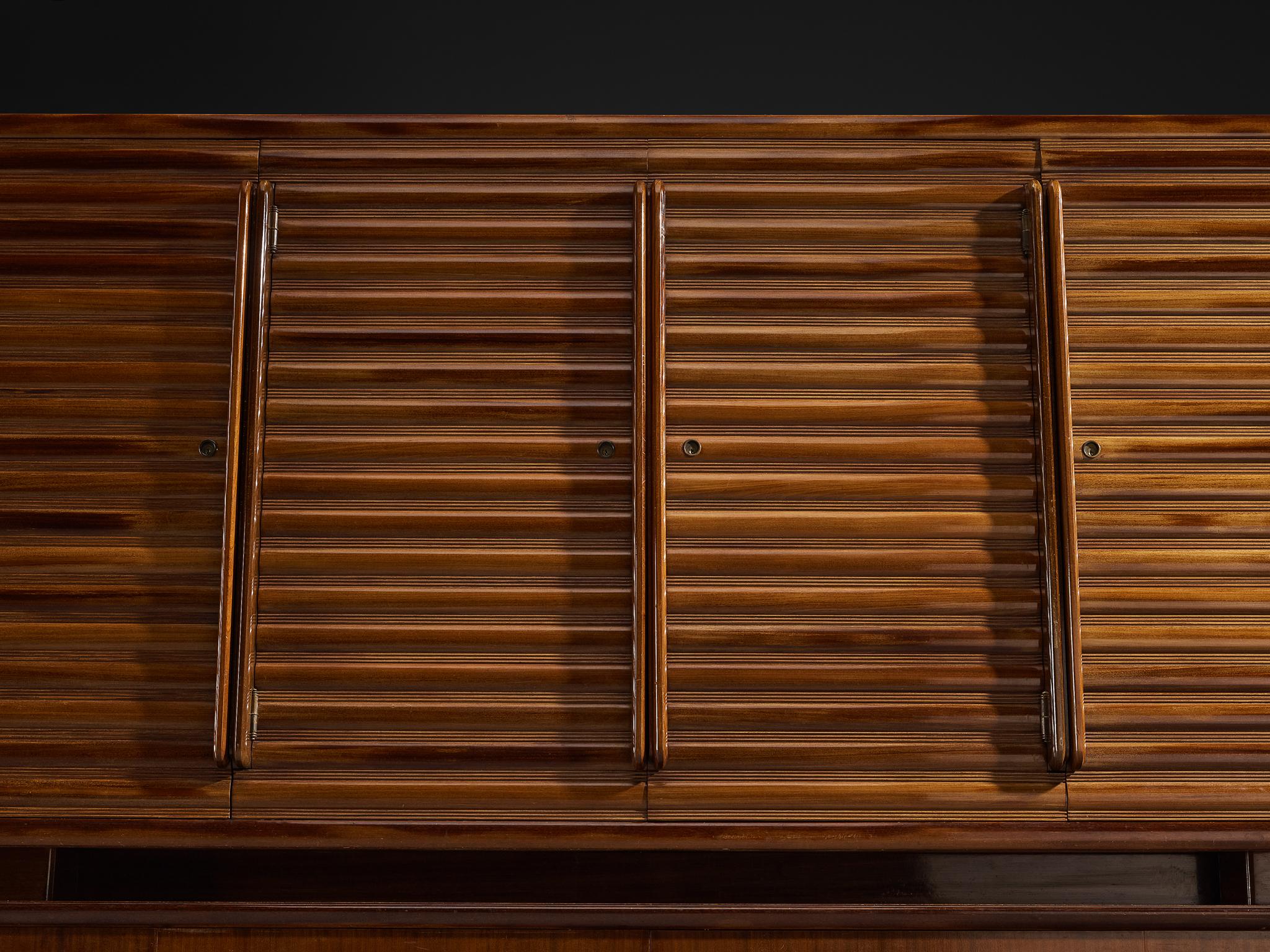 Enrico & Paolo Borghi High Sideboard in Mahogany with Carved Doors For Sale 1