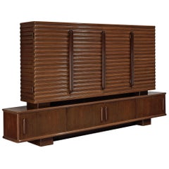 Enrico & Paolo Borghi High Sideboard in Mahogany with Carved Doors 