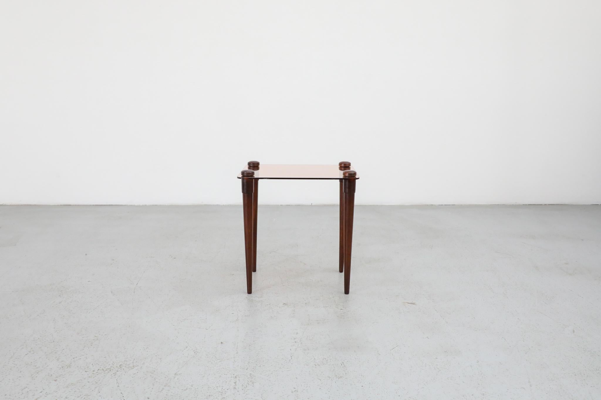 Enrico Paolucci Stil Rose Glas und Holz Beistelltisch (Moderne der Mitte des Jahrhunderts)