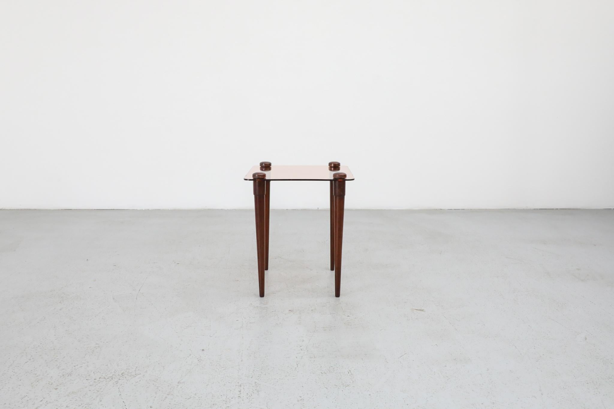 Enrico Paolucci Stil Rose Glas und Holz Beistelltisch im Zustand „Gut“ in Los Angeles, CA