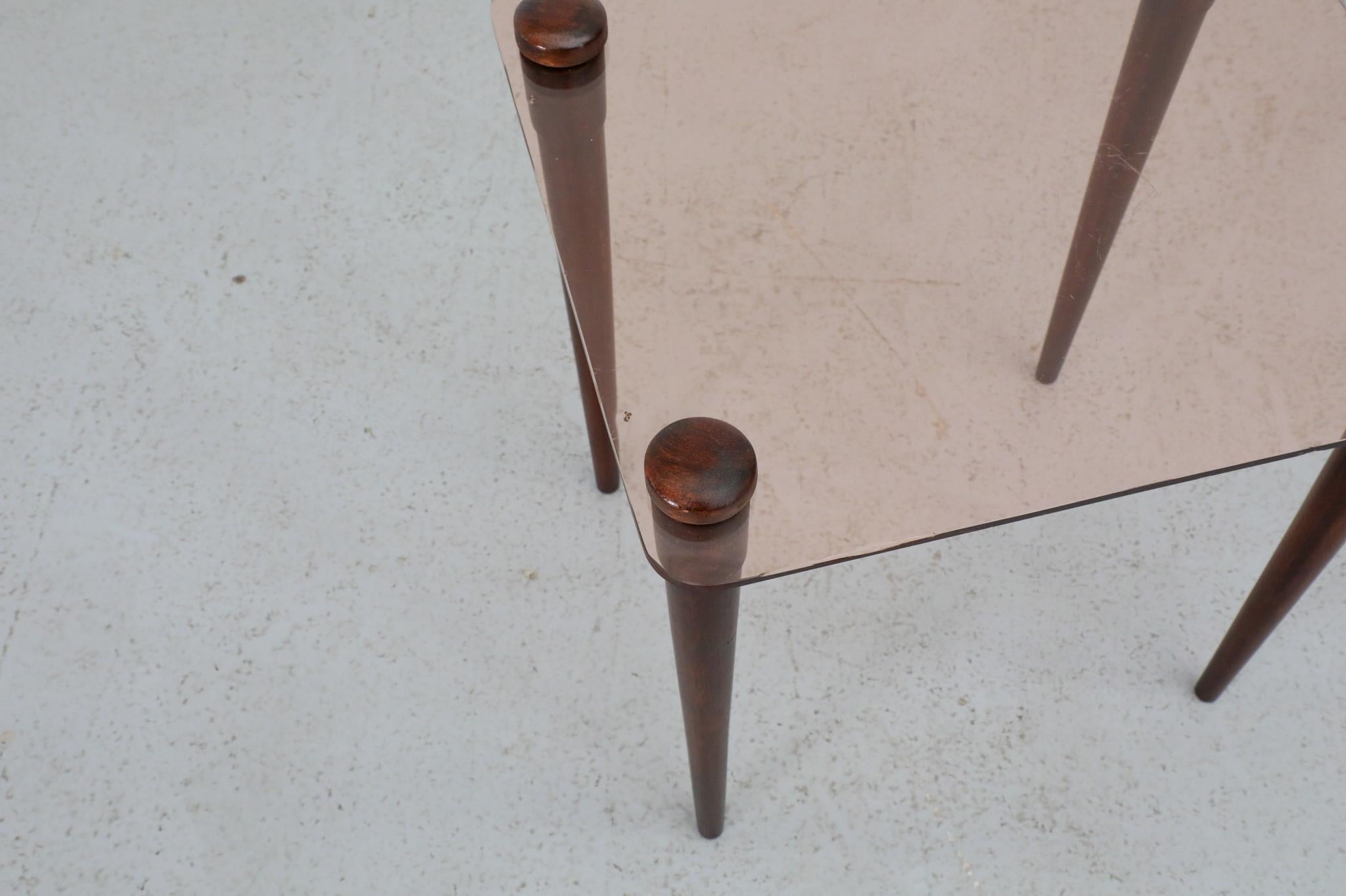 Enrico Paolucci Stil Rose Glas und Holz Beistelltisch 3