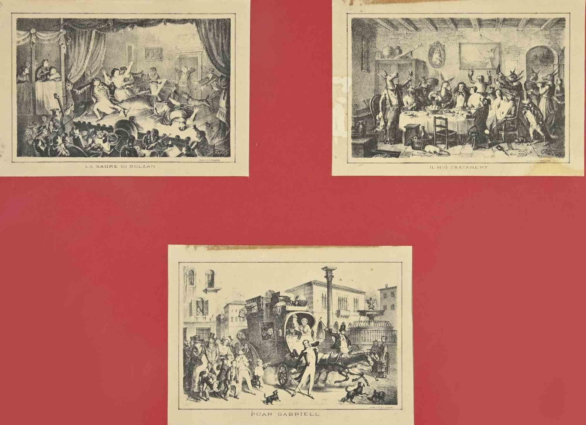 Vintage Postcards - Lithograph by Enrico Passero - 19th Century For Sale 1