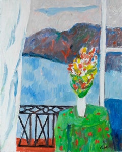 Window on the Lake, original oil on canvas, Enrico Paulucci (1901-1999)