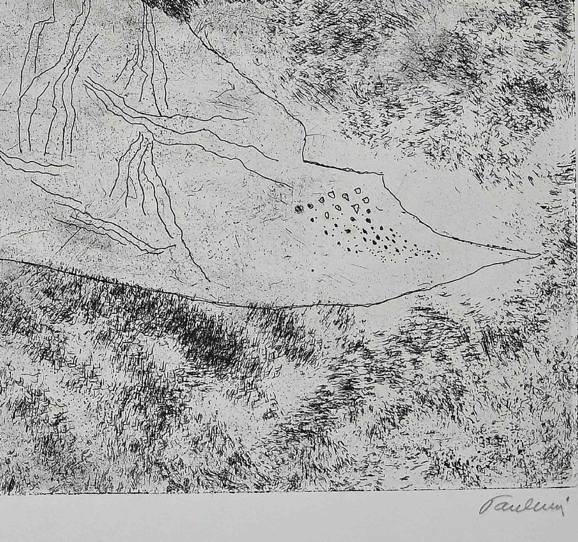 Paysage -  Gravure d'Enrico Paulucci - Milieu du 20e siècle en vente 1