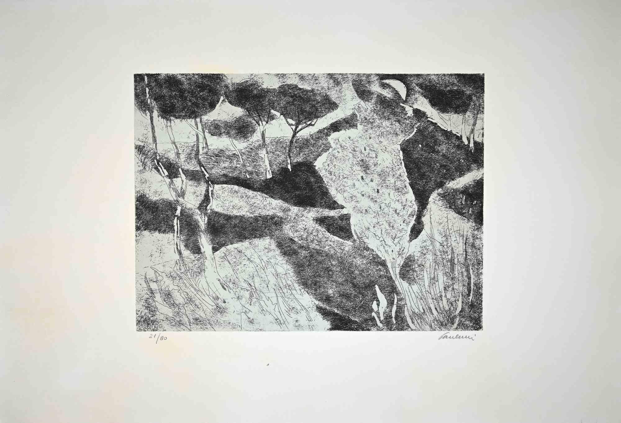 Landscape - Etching by Enrico Paulucci - Mid-20th Century