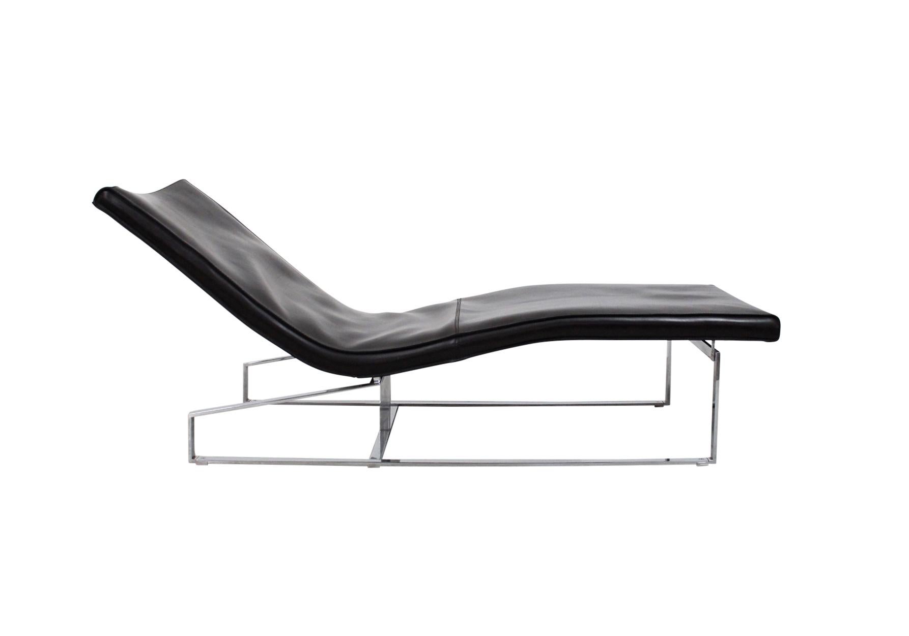 Italian Enrico Pellizzoni Leather and Steel Chaise Lounge