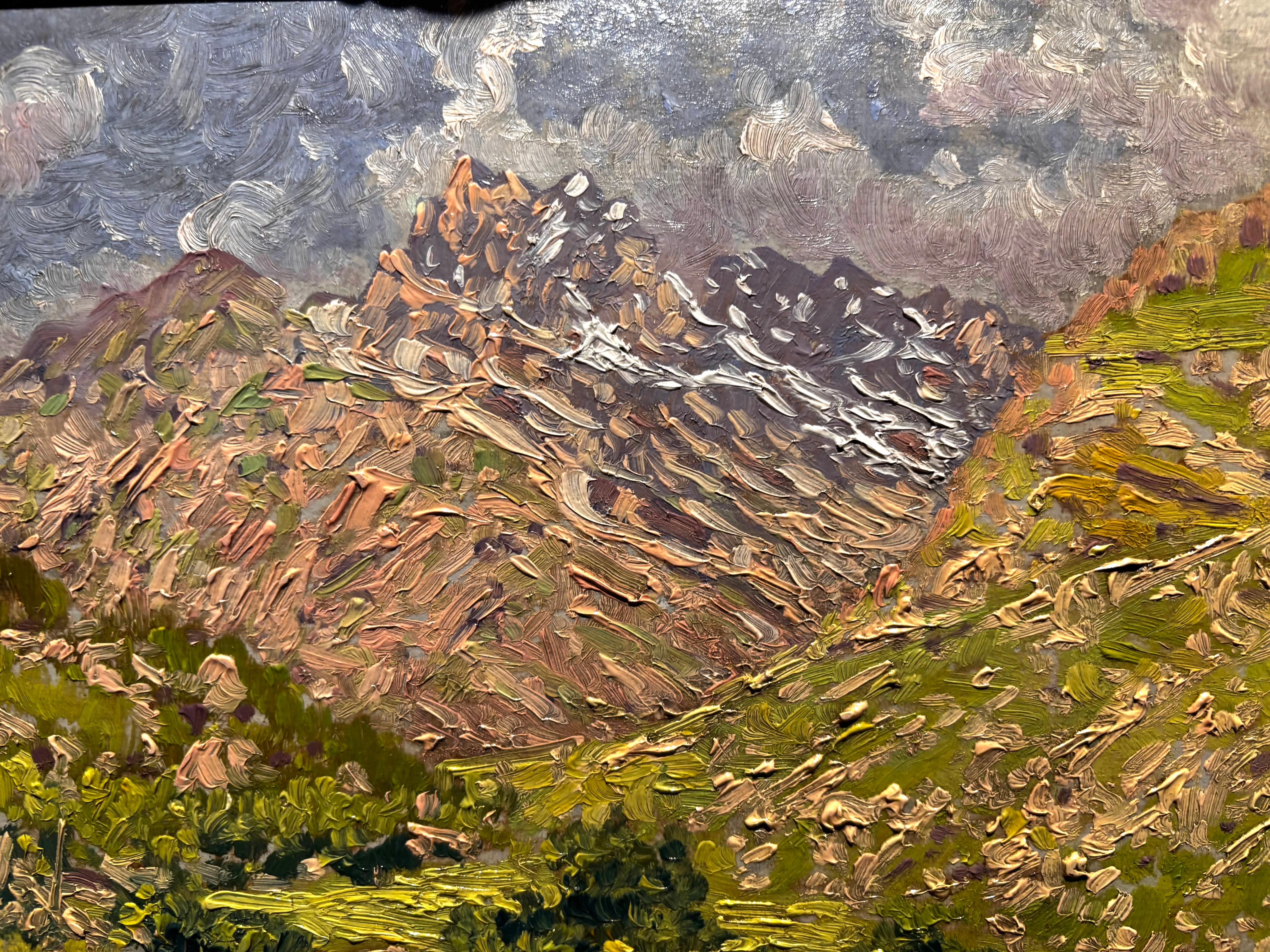 Estate in montagna , Italia Olio su cartone  cm. 33 x 24 1890 ca - Painting de Enrico Reycend