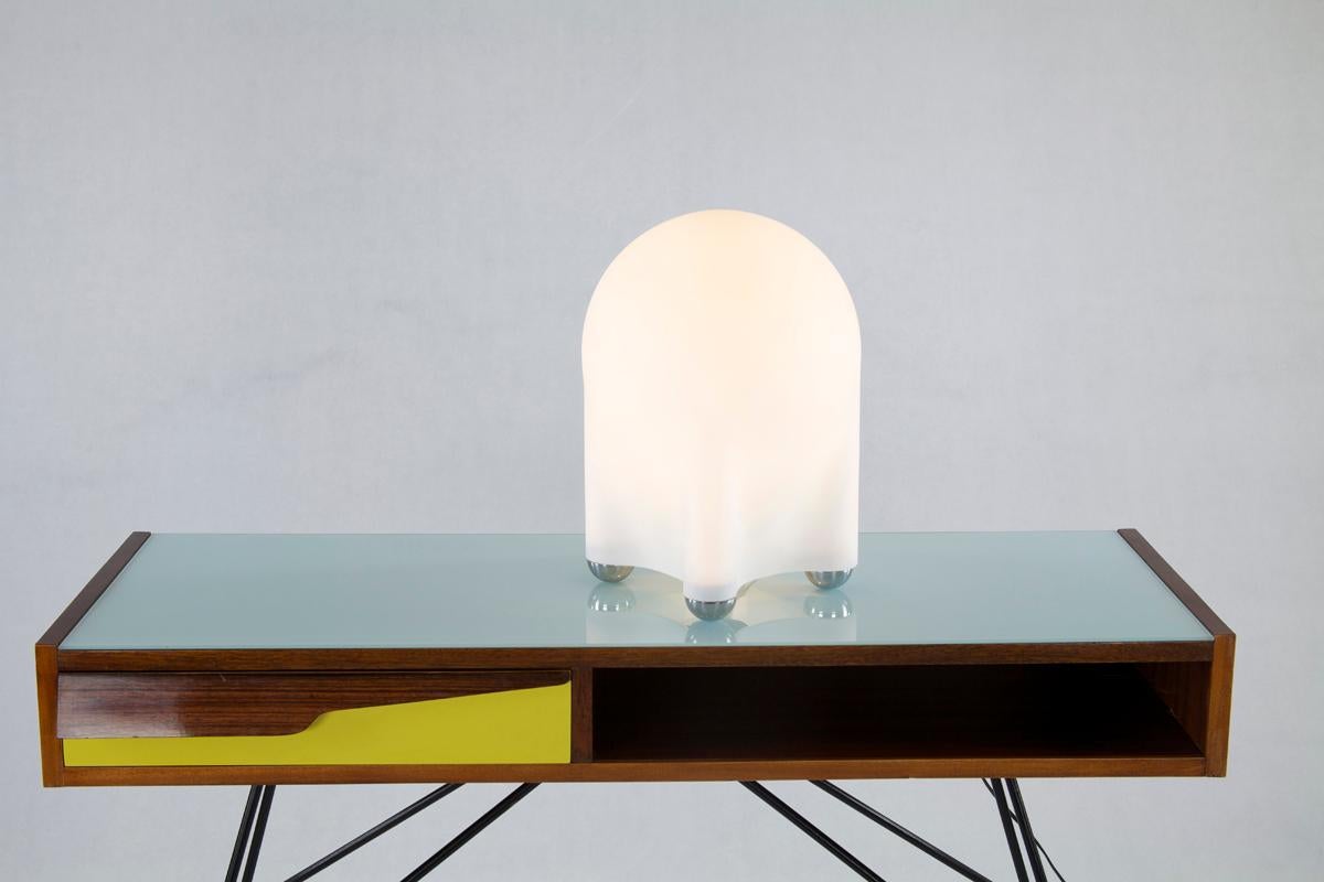Mid-Century Modern Enrico Tronconi Italian Table Lamp Drop of Opaline Glass and Chrome Legs, 1960