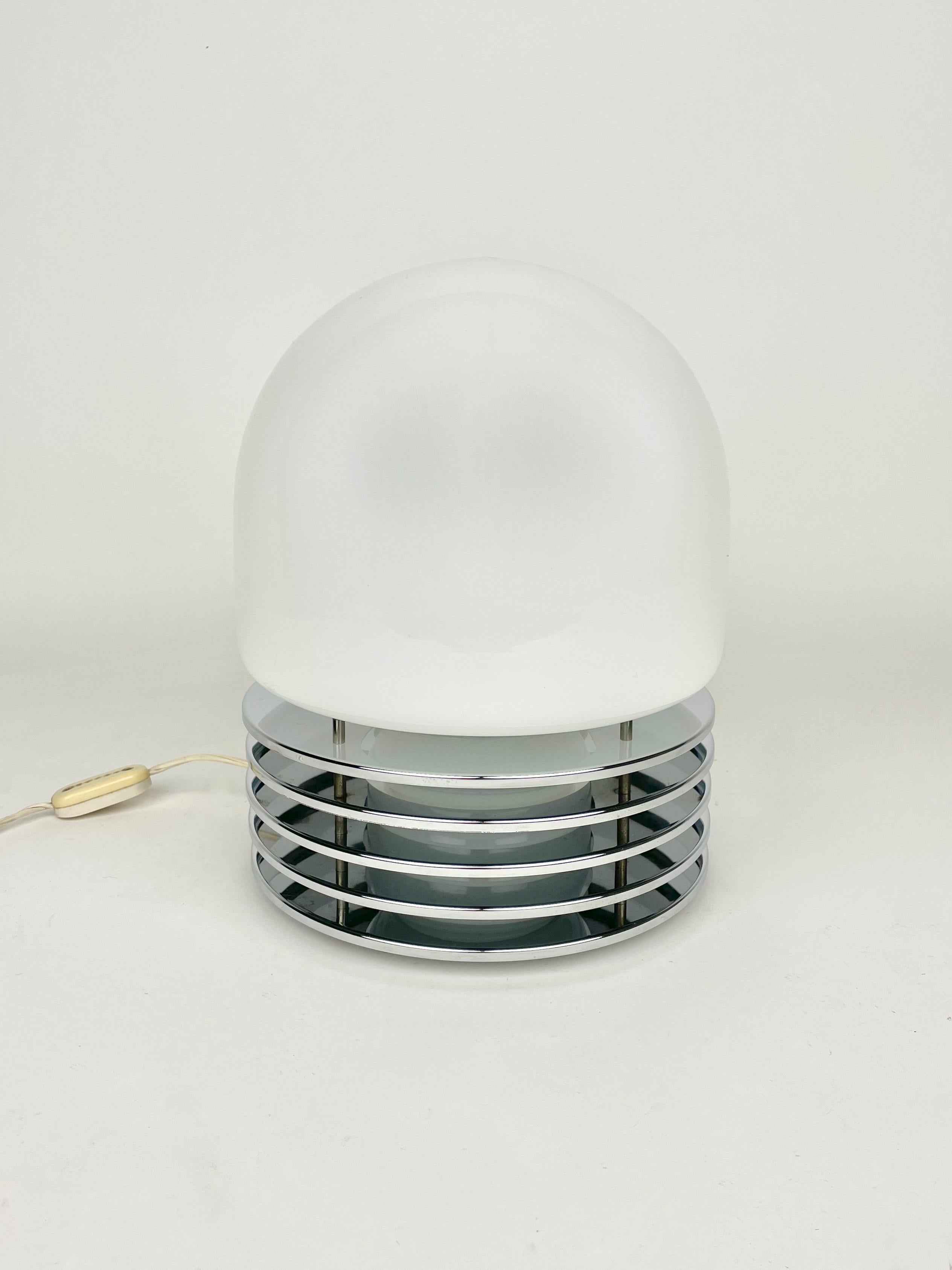 Mid-Century Modern Enrico Tronconi Table Lamp Chrome and Opaline Glass, Italy, 1960s For Sale