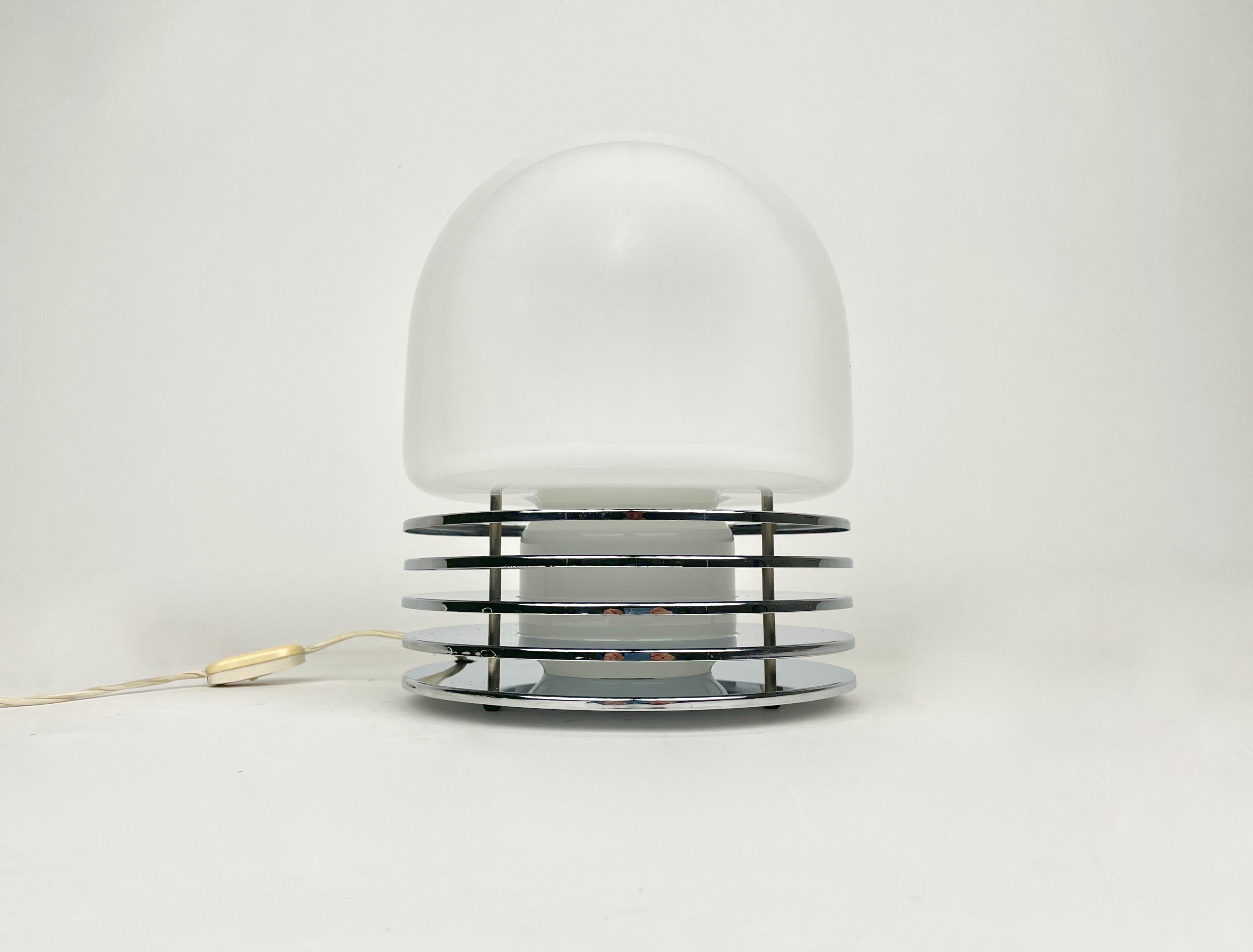Italian Enrico Tronconi Table Lamp Chrome and Opaline Glass, Italy, 1960s For Sale