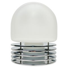 Lámpara de mesa Enrico Tronconi Cromo y cristal opalino, Italia, años 60