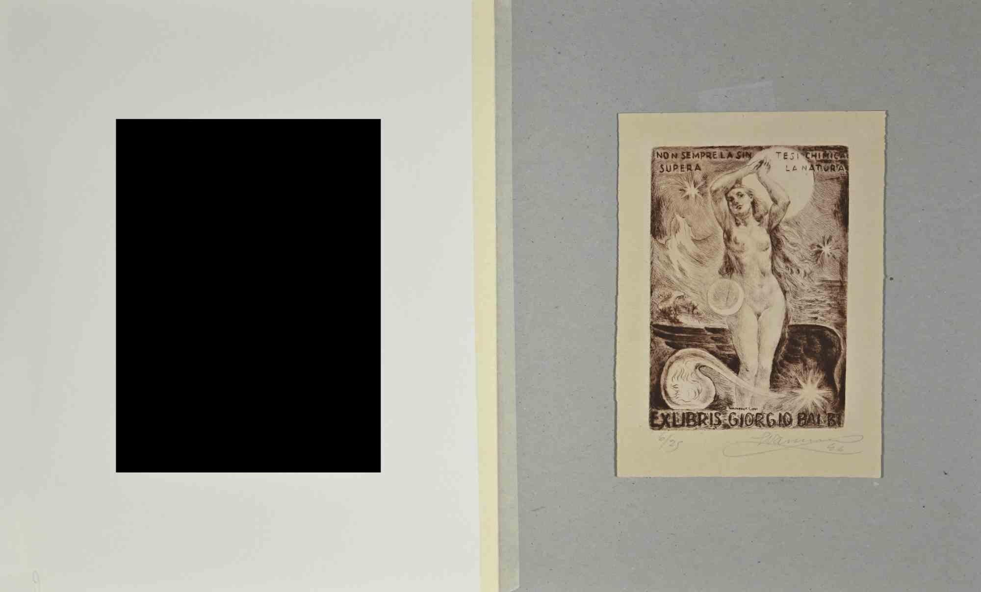 Ex Libris  - Giorgio Balbi - Radierung  - Mitte des 20. Jahrhunderts – Photograph von Enrico Vannuccini