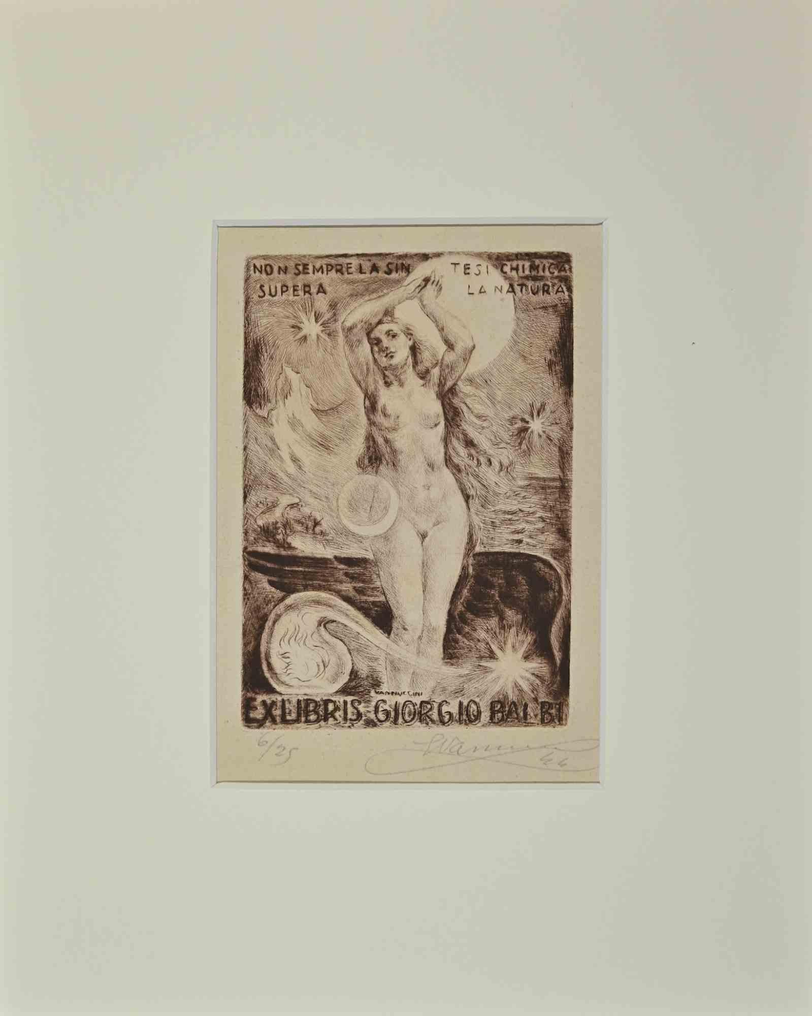 Enrico Vannuccini Figurative Photograph - Ex Libris  - Giorgio Balbi - Etching  - Mid-20th Century