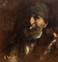 Enrico Vegetti. The last portrait. Oil on panel. Post-impressionist. Framed.