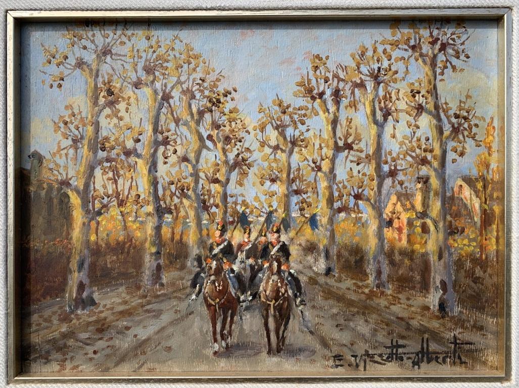 Vizzotto Alberti (pintor realista veneciano) - pintura de figuras de principios del siglo XX - Landscape Painting Beige de  Enrico Vizzotto Alberti 