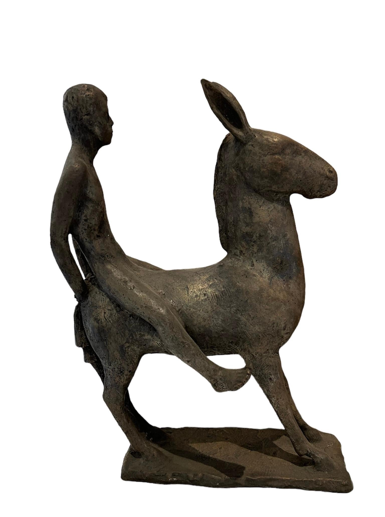 Enrique Alférez Figurative Sculpture - Boy Riding Burro #2