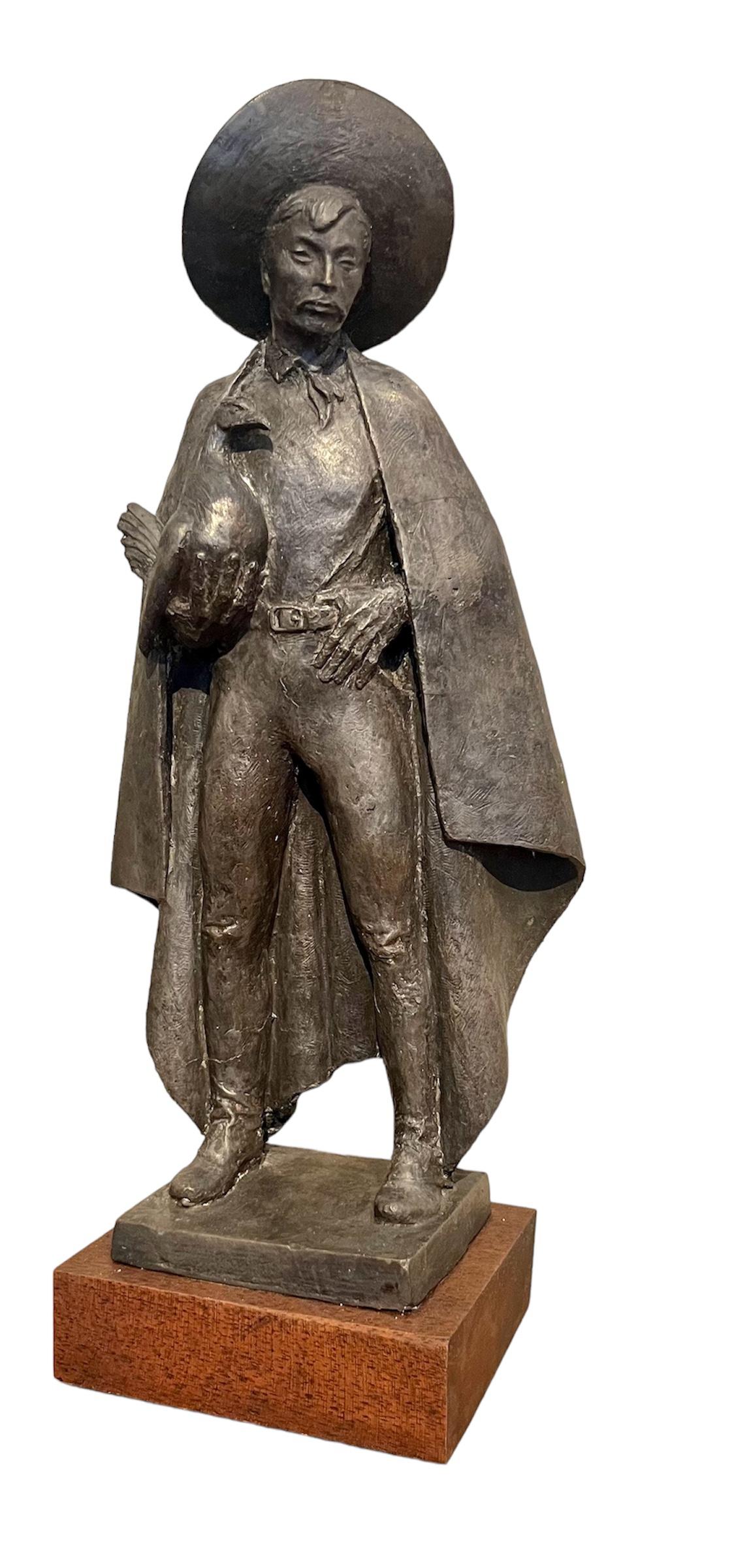 Enrique Alférez Figurative Sculpture - Charro with Fighting Cock