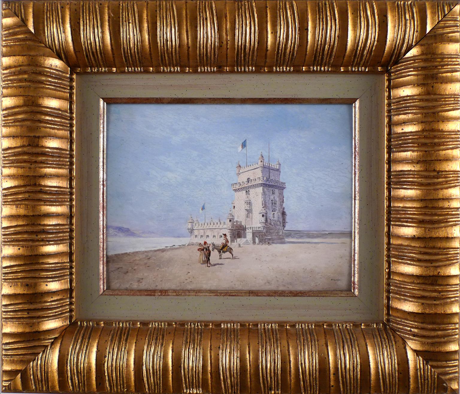 "Belem´s Tower, Lisbon", 19th Century Oil on Wood Panel by Enrique Atalaya