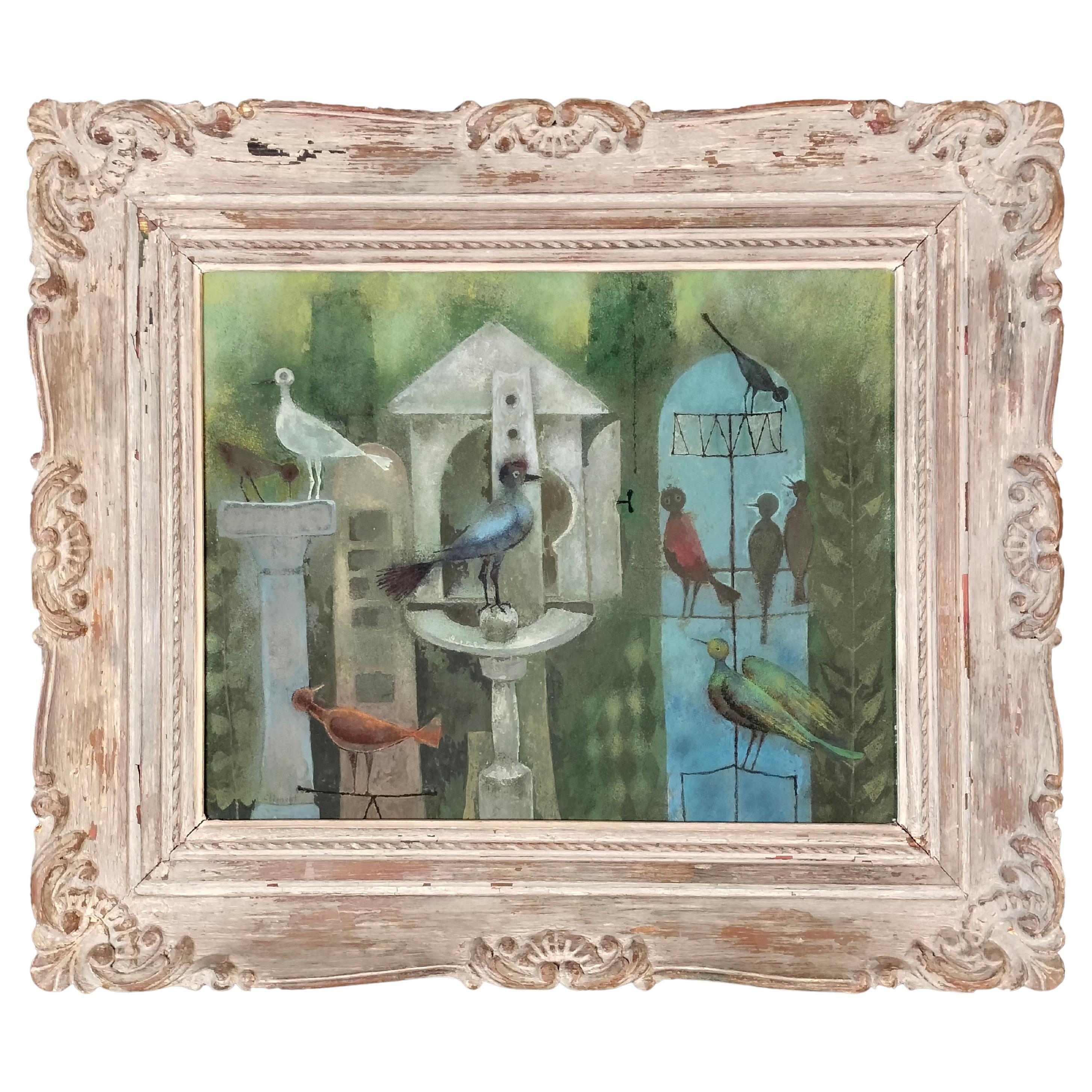 Enrique Climent Birds Tempera on Board Painting