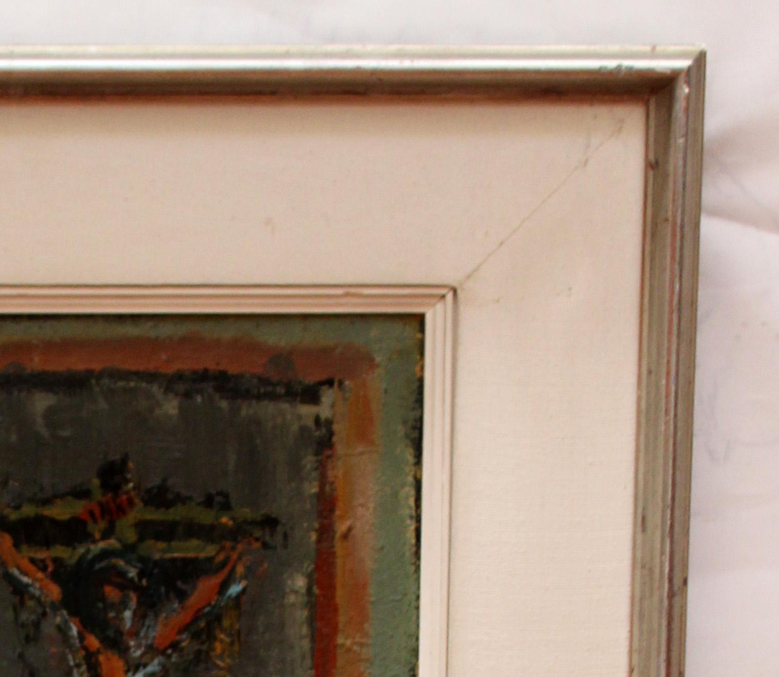 Óleo sobre tela - Innenausstattung mit Figur - Jahr 1960 im Angebot 5
