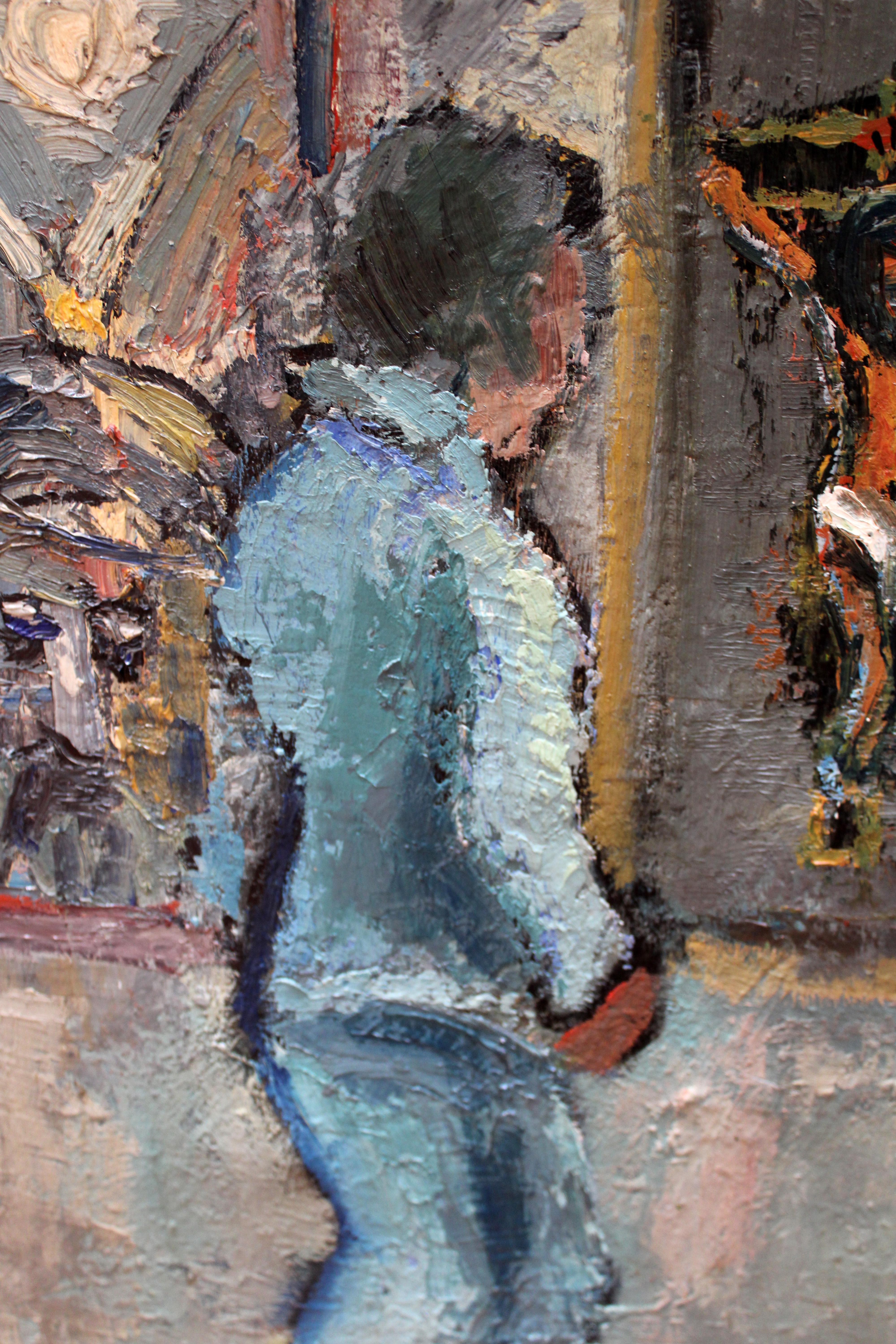 Óleo sobre tela - Innenausstattung mit Figur - Jahr 1960 (Expressionismus), Painting, von Enrique Estela-Antón