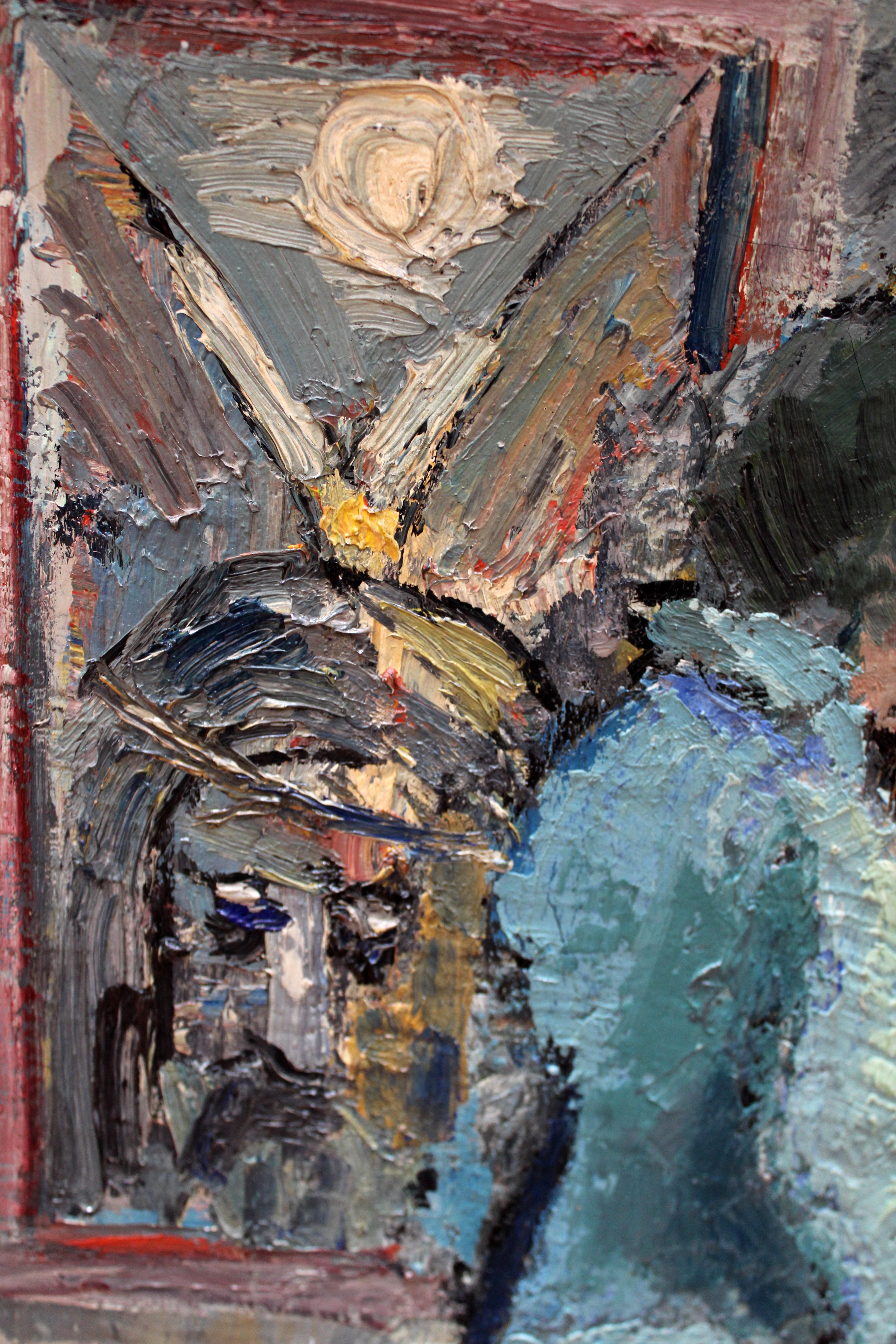 Óleo sobre tela - Innenausstattung mit Figur - Jahr 1960 im Angebot 1