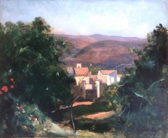 Antique Spanish landscape oil on canvas painting