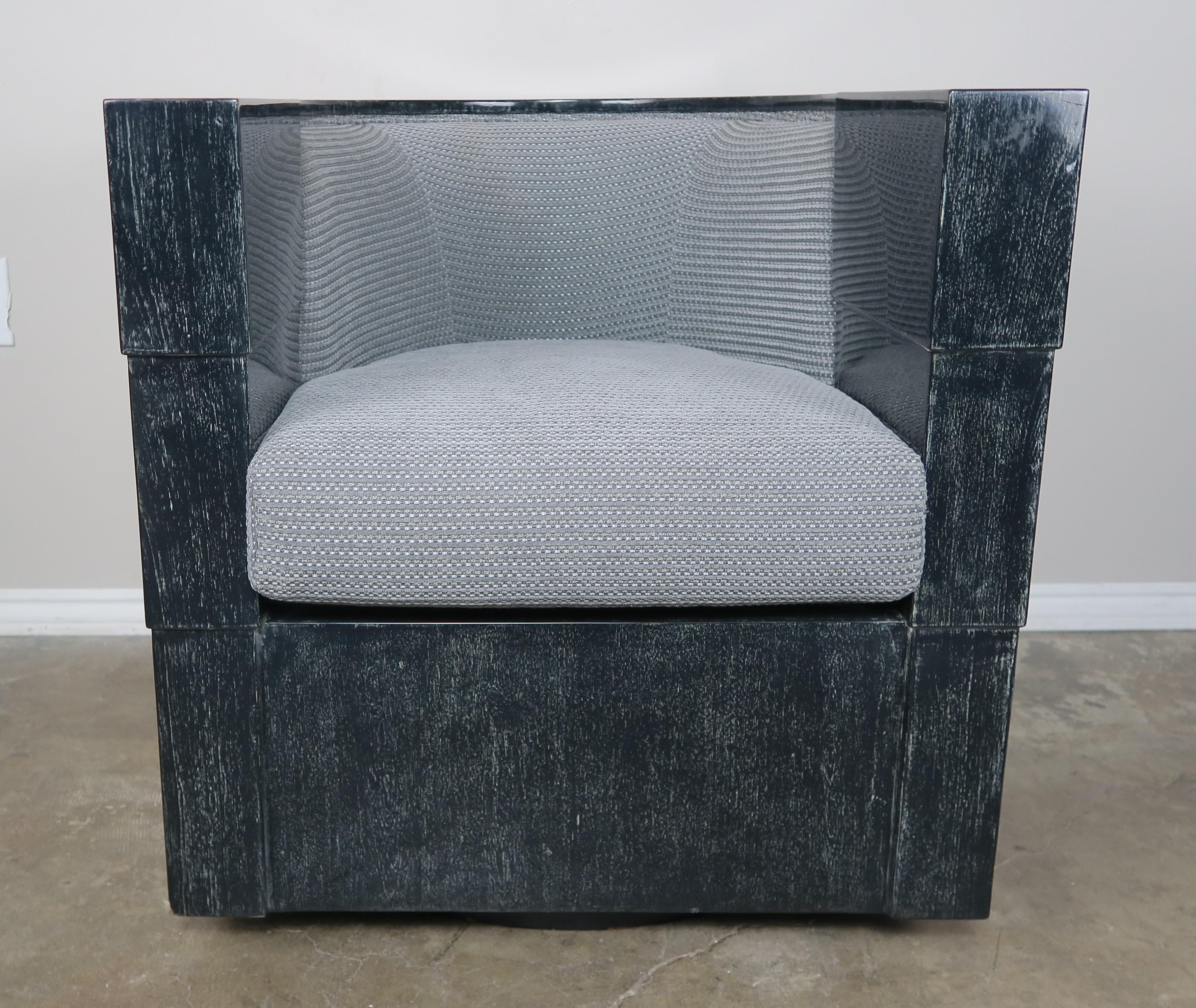 This armchair was handmade in Columbia by furniture designer Enrique Garcel. The chair is lacquered veneer in a greenish black coloration. Great accent chair.


Handmade in Columbia.