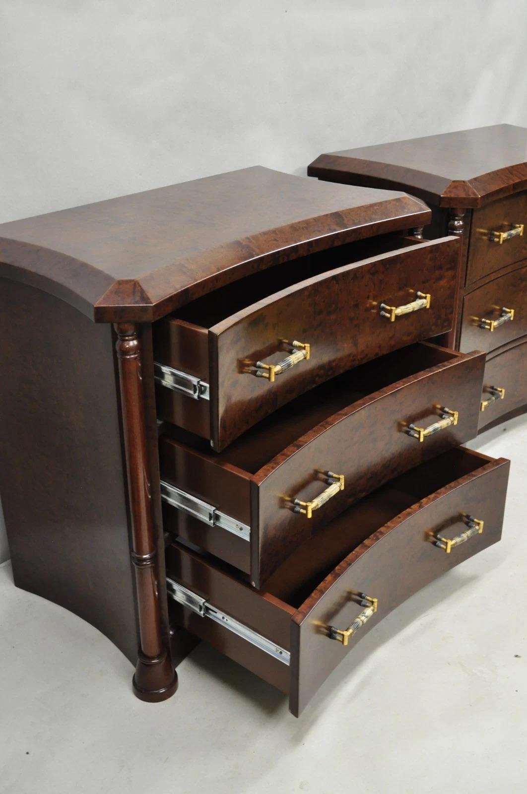 20th Century Enrique Garcel Art Deco Lacquered Burl Wood 3 Drawer Nightstand Commode - a Pair For Sale