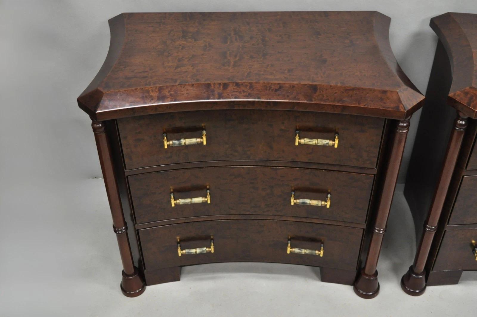 Enrique Garcel Art Deco Lacquered Burl Wood 3 Drawer Nightstand Commode - a Pair For Sale 1