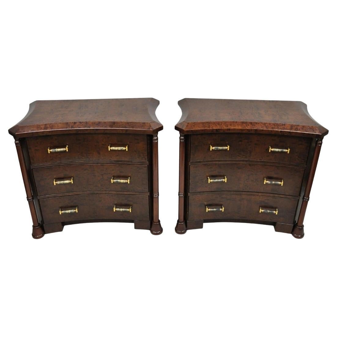 Enrique Garcel Art Deco Lacquered Burl Wood 3 Drawer Nightstand Commode - a Pair For Sale