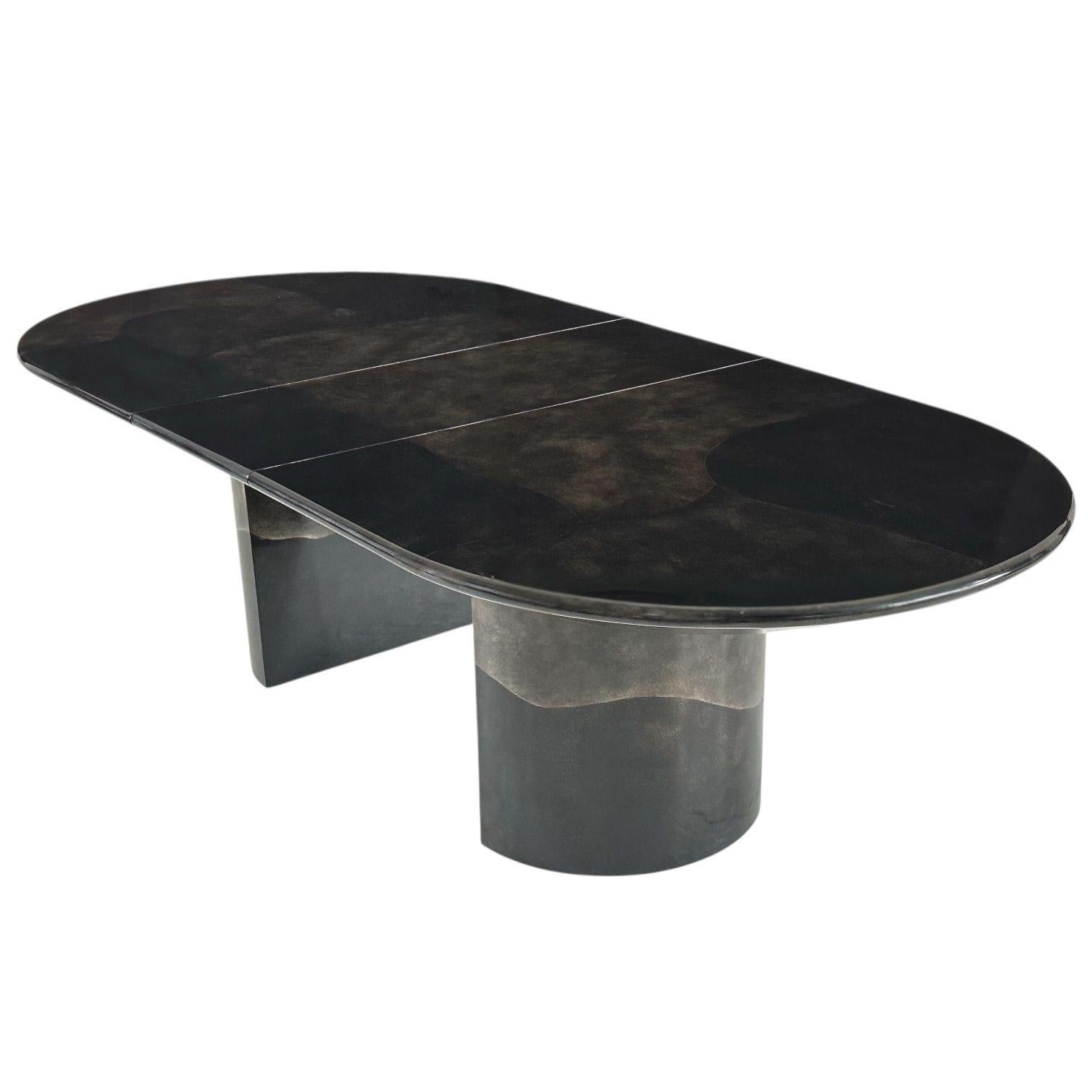Colombien Enrique Garcel pour Jimeco Table de salle à manger en cuir de chèvre noir, 1970 en vente