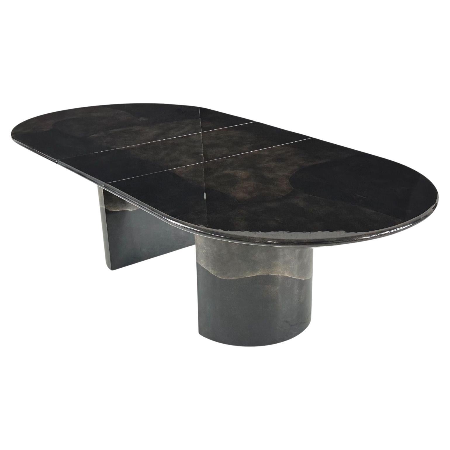 Enrique Garcel pour Jimeco Table de salle à manger en cuir de chèvre noir, 1970 en vente