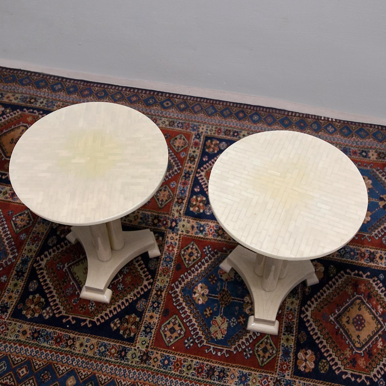 Colombian Enrique Garcel for Pilati Neoclassical Mosaic Bone Side Table Set 2 For Sale